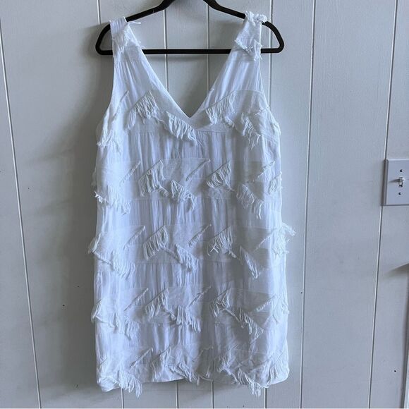 Maeve Anthropologie Boho White Fringe Cotton Shift Dress - Picture 4 of 10